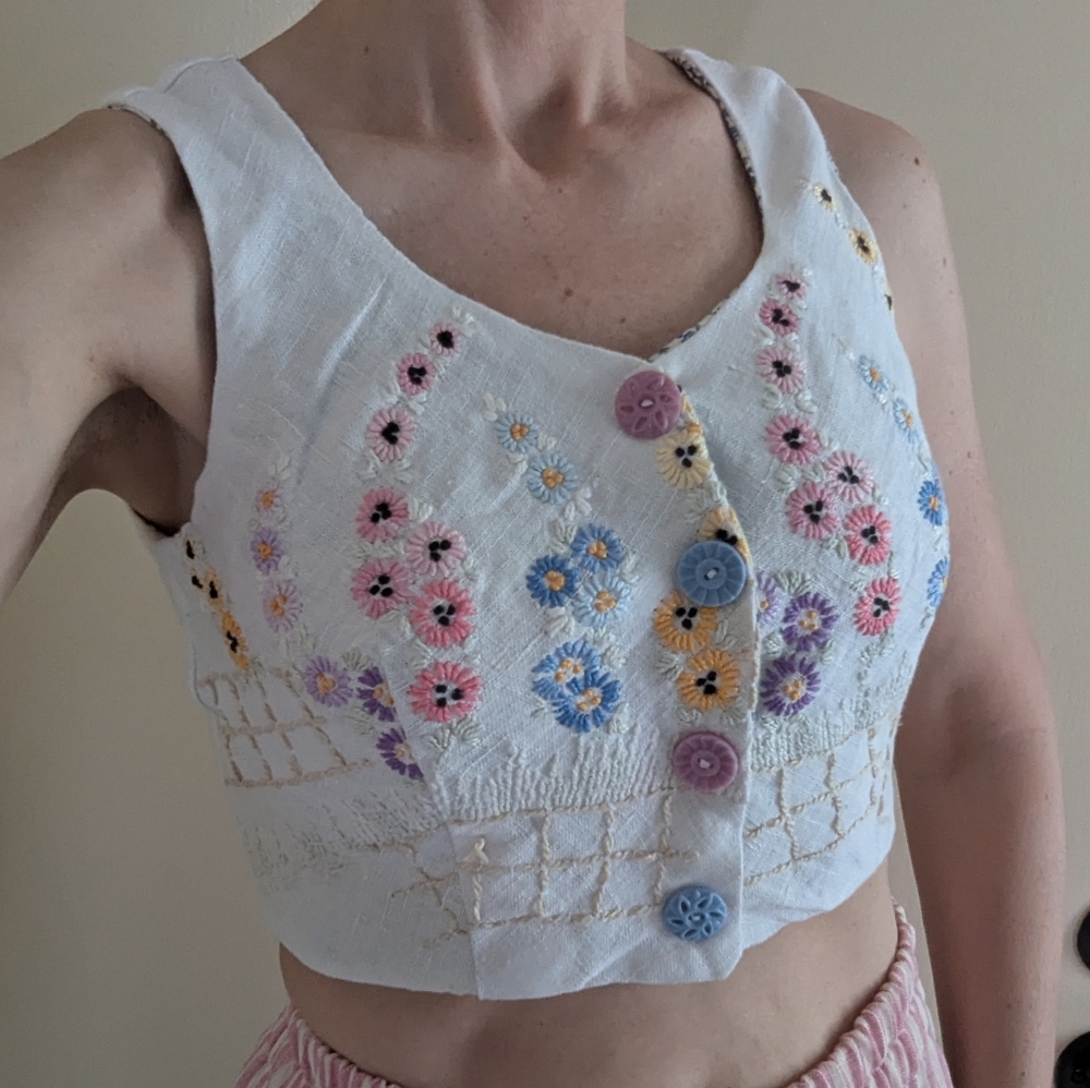 1 of 1 EMBROIDERED CROPPED TOP vintage handmade S